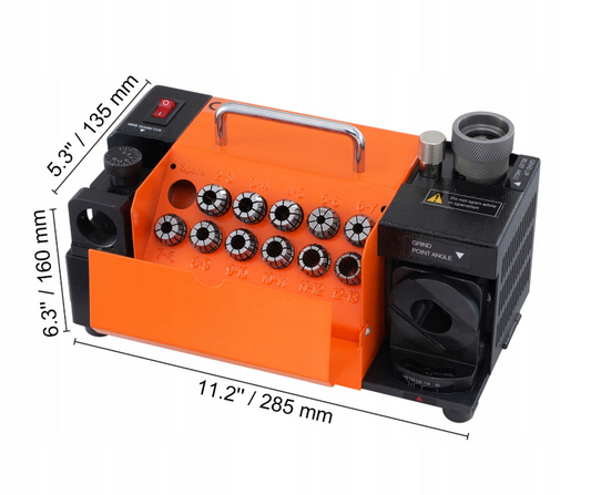 Портативний точило для свердел 3-13 мм, регульоване 95-135°, з колесами