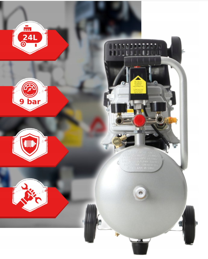 Масляний компресор 24 л, ефективний, 9 бар, 3,4 к.с., 300 л/хв