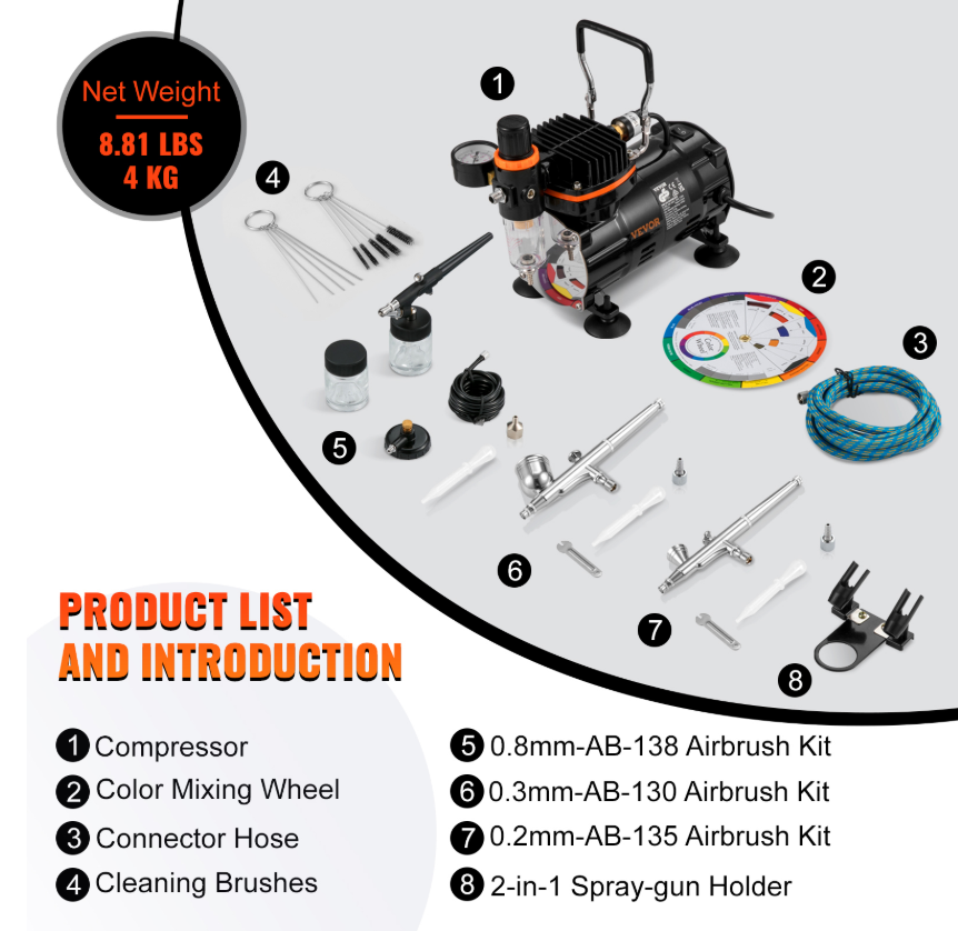 Повний комплект аерографа: компресор, фарбопульт, 220-240 В